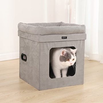 Amazon Basics Cube Cat Bed 15x15x17 Grey Comfortable Cat House