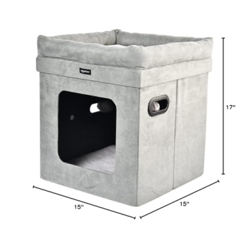 Amazon Basics Cube Cat Bed 15x15x17 Grey Comfortable Cat House
