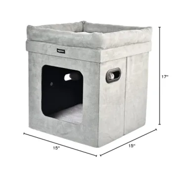 Amazon Basics Cube Cat Bed 15x15x17 Grey Comfortable Cat House