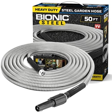 Bionic Steel Metal Garden Hose 50 Ft - Lightweight & Durable with Nozzle for Hassle-Free Gardening