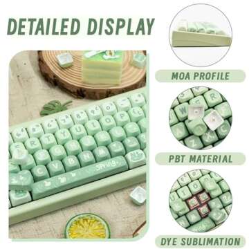 COOMICKEY PBT keycaps MOA Profile, Cute Keycaps Set, 133 Keys Dye-Sublimation Keycaps with Key Puller for Cherry Gateron MX Switches Mechanical Gaming Keyboard (Green Cartoon)