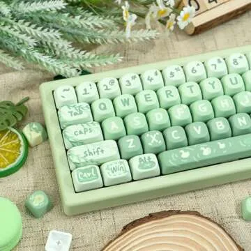 COOMICKEY PBT keycaps MOA Profile, Cute Keycaps Set, 133 Keys Dye-Sublimation Keycaps with Key Puller for Cherry Gateron MX Switches Mechanical Gaming Keyboard (Green Cartoon)