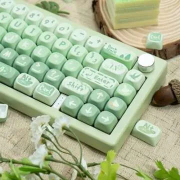 COOMICKEY PBT keycaps MOA Profile, Cute Keycaps Set, 133 Keys Dye-Sublimation Keycaps with Key Puller for Cherry Gateron MX Switches Mechanical Gaming Keyboard (Green Cartoon)