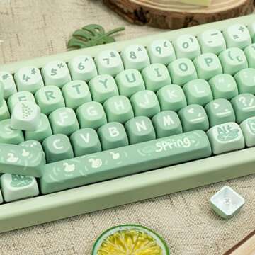 COOMICKEY PBT keycaps MOA Profile, Cute Keycaps Set, 133 Keys Dye-Sublimation Keycaps with Key Puller for Cherry Gateron MX Switches Mechanical Gaming Keyboard (Green Cartoon)