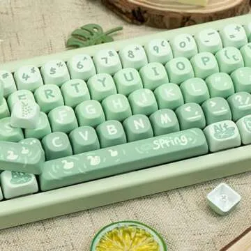 COOMICKEY PBT keycaps MOA Profile, Cute Keycaps Set, 133 Keys Dye-Sublimation Keycaps with Key Puller for Cherry Gateron MX Switches Mechanical Gaming Keyboard (Green Cartoon)