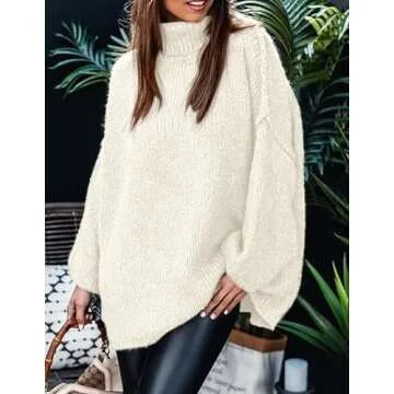 PRETTYGARDEN Women's Winter Turtleneck Oversized Sweaters Long Sleeve Chunky Knit Slouchy Pullover Sweater Tops (White,Large)