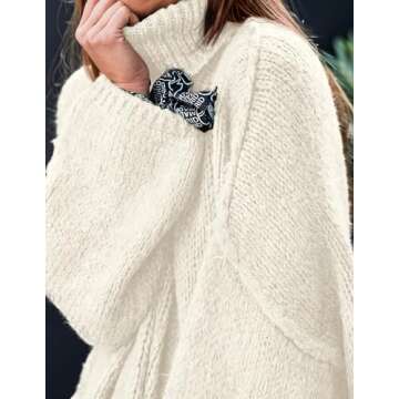 PRETTYGARDEN Women's Winter Turtleneck Oversized Sweaters Long Sleeve Chunky Knit Slouchy Pullover Sweater Tops (White,Large)