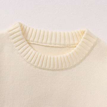 BOUTIKOME Women's Striped Sweater Black and White Striped Sweater Side Slit Knit Long Sleeve Crewneck Pullover Loose Top(Creamy-White,M)