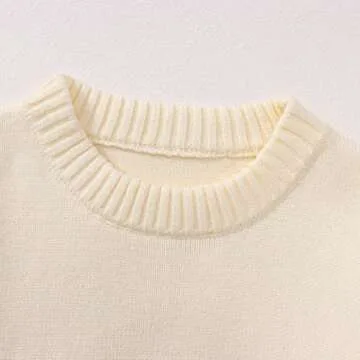 BOUTIKOME Women's Striped Sweater Black and White Striped Sweater Side Slit Knit Long Sleeve Crewneck Pullover Loose Top(Creamy-White,M)