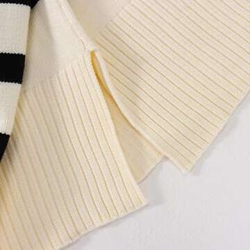 BOUTIKOME Women's Striped Sweater Black and White Striped Sweater Side Slit Knit Long Sleeve Crewneck Pullover Loose Top(Creamy-White,M)