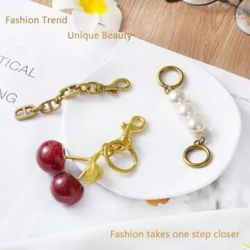 Cherry Keychain Cherry Bag Charm Keychain Car Cherry Accessories Keychian Cute Cherry Accessories Gifts for Women Cherry Keychain and Extender Chain Bag Charms for Handbags (Red Cherry-Golden)