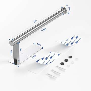 ASTOFLI Wall Mount Paper Towel Holder Silver, Sturdy Under Cabinet Paper Towel Holder Wall Mount, Stainless Steel Hanging Paper Towel Holder Silver, Strong Self Adhesive Wall Paper Towel Holder Silver