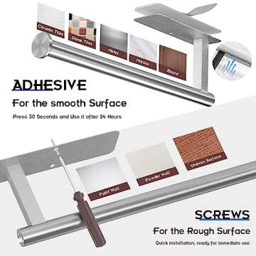 ASTOFLI Wall Mount Paper Towel Holder Silver, Sturdy Under Cabinet Paper Towel Holder Wall Mount, Stainless Steel Hanging Paper Towel Holder Silver, Strong Self Adhesive Wall Paper Towel Holder Silver