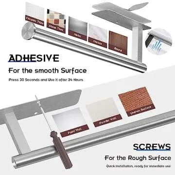 ASTOFLI Wall Mount Paper Towel Holder Silver, Sturdy Under Cabinet Paper Towel Holder Wall Mount, Stainless Steel Hanging Paper Towel Holder Silver, Strong Self Adhesive Wall Paper Towel Holder Silver