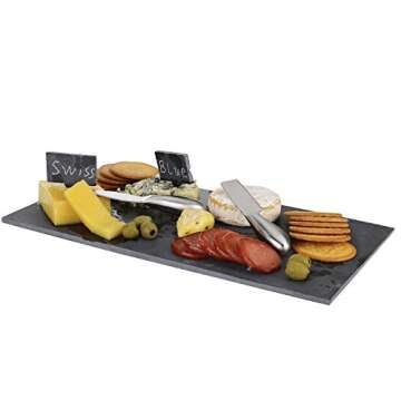 Bamboo & Slate Cheese Board Set, 16X13 Inchs Extra Large Charcuterie Platter Serving Tray With Knife Set, Unique Gifts for Christmas Wedding Birthday Anniversary Housewarming Valentine's Day