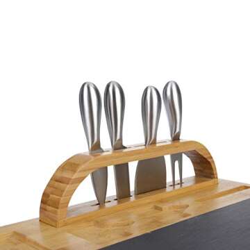 Bamboo & Slate Cheese Board Set, 16X13 Inchs Extra Large Charcuterie Platter Serving Tray With Knife Set, Unique Gifts for Christmas Wedding Birthday Anniversary Housewarming Valentine's Day