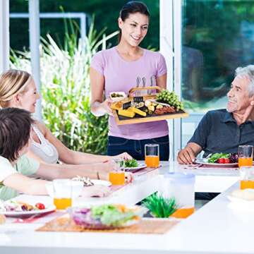 Bamboo & Slate Cheese Board Set, 16X13 Inchs Extra Large Charcuterie Platter Serving Tray With Knife Set, Unique Gifts for Christmas Wedding Birthday Anniversary Housewarming Valentine's Day