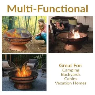 Sunnydaze 30-Inch Large Outdoor Fire Pit - Wood Burning Fire Pit for Outside with Poker and Screen - Copper Finish - Royal Cauldron