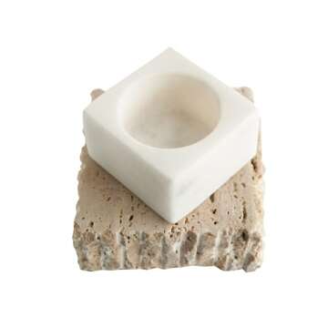 Bloomingville Decorative Marble and Travertine Candle Holder, White and Natural