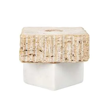 Bloomingville Decorative Marble and Travertine Candle Holder, White and Natural