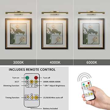 Joosenhouse Wireless Picture Light Battery Operated Rechargeable Picture Light 16.53in with Remote C...