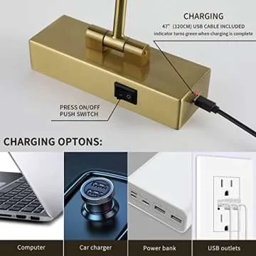 Joosenhouse Wireless Picture Light Battery Operated Rechargeable Picture Light 16.53in with Remote Control Dimmable and Timer Off Adjustable Swing Arm Brass LED Battery Spotlight for Picture Display