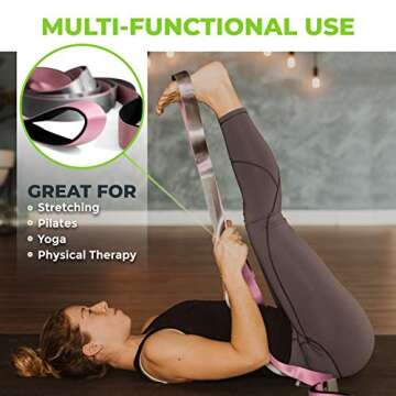 Gradient Fitness Stretching Strap for Physical Therapy, 12 Multi-Loop Stretch Strap 1.5" W x 8' L, Neoprene Handles, Physical Therapy Equipment, Yoga Straps for Stretching, Leg Stretcher, (Pink/Grey)