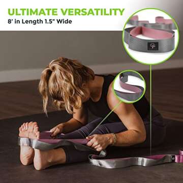 Gradient Fitness Stretching Strap for Physical Therapy, 12 Multi-Loop Stretch Strap 1.5" W x 8' L, Neoprene Handles, Physical Therapy Equipment, Yoga Straps for Stretching, Leg Stretcher, (Pink/Grey)