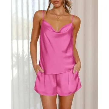 BTFBM Silk Pajamas For Women Set Satin Sleepwear Nightwear Sleeveless Cami Top Elastic Waist Shorts ...