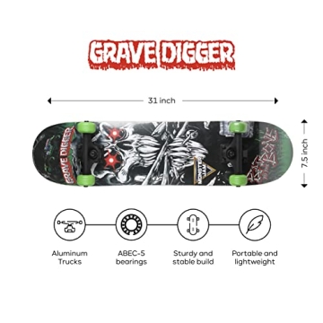 Monster Jam 31-inch Maple Skateboard for Cruising & Tricks