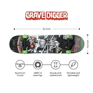 Monster Jam 31-inch Maple Skateboard for Cruising & Tricks