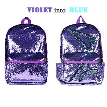 Pizoff Reversible Sequin Backpack for Girl Boys Sparkly Lightweight Travel Backpack
