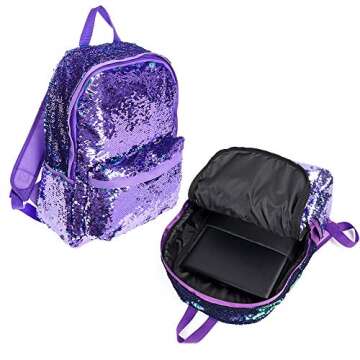 Pizoff Reversible Sequin Backpack for Girl Boys Sparkly Lightweight Travel Backpack