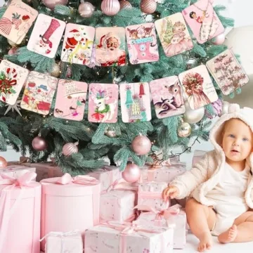 Pink Vintage Christmas Banner for Festive Home Decor