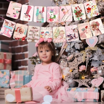 Pink Vintage Christmas Banner for Festive Home Decor