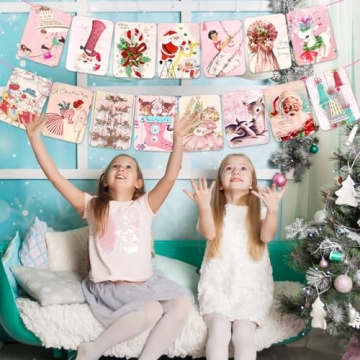 Pink Vintage Christmas Banner for Festive Home Decor