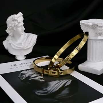 Jarlinwel Gold Silver Plated Bracelets for Men Women Roman Numeral Bangle Bracelet Stainless Steel P...