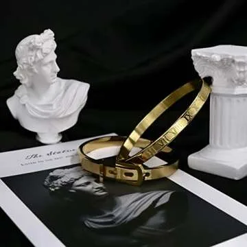 Jarlinwel Gold Silver Plated Bracelets for Men Women Roman Numeral Bangle Bracelet Stainless Steel P...