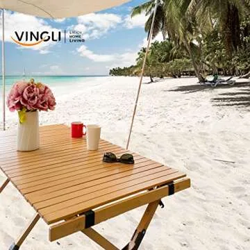 VINGLI 4ft Portable Picnic Table, Folding Wooden Camping Table with Bag, Height Adjustable Rolling Table for Outdoor& Indoor, Beach, Patio, Yard, Apartment Floor (Natural Wood) …