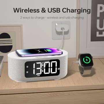 JALL Fabric Alarm Clock with Wireless Charging & Bluetooth Speaker