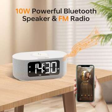 JALL Fabric Alarm Clock with Wireless Charging & Bluetooth Speaker