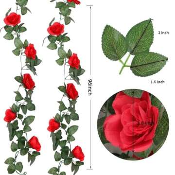 ZWYOQI 16 FT Fake Rose Vine Garland Artificial Flowers Plants Hanging Rose Ivy Home Hotel Office Wed...