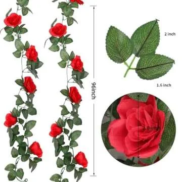 ZWYOQI 16 FT Fake Rose Vine Garland Artificial Flowers Plants Hanging Rose Ivy Home Hotel Office Wed...