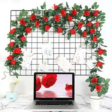 ZWYOQI 16 FT Fake Rose Vine Garland Artificial Flowers Plants Hanging Rose Ivy Home Hotel Office Wedding Party Garden Décor (Red/2PCS)