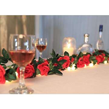 ZWYOQI 16 FT Fake Rose Vine Garland Artificial Flowers Plants Hanging Rose Ivy Home Hotel Office Wedding Party Garden Décor (Red/2PCS)