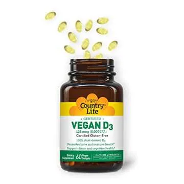 Country Life Vegan D3 5000 IU Softgel for Immunity & Bones