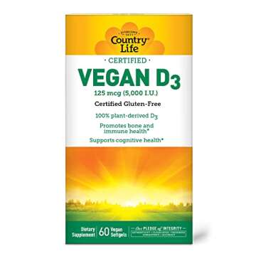 Country Life Vegan D3 5000 IU Softgel for Immunity & Bones