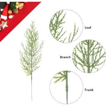 Alpurple 60 Pcs Artificial Pine Branches- 13.7 Inches Fake Greenery Pine Sprigs- Plastic Faux Pine Picks for Christmas DIY Garland Wreath Floral Home Garden Decoration