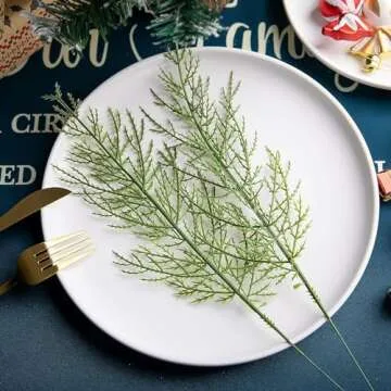 Alpurple 60 Pcs Artificial Pine Branches- 13.7 Inches Fake Greenery Pine Sprigs- Plastic Faux Pine Picks for Christmas DIY Garland Wreath Floral Home Garden Decoration