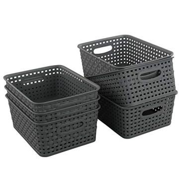 Teyyvn 6-Pack Gray Plastic Storage Baskets – Stackable & Space-Saving